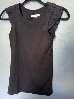 Black Ruffle Sleeve Ribbed Tank Top